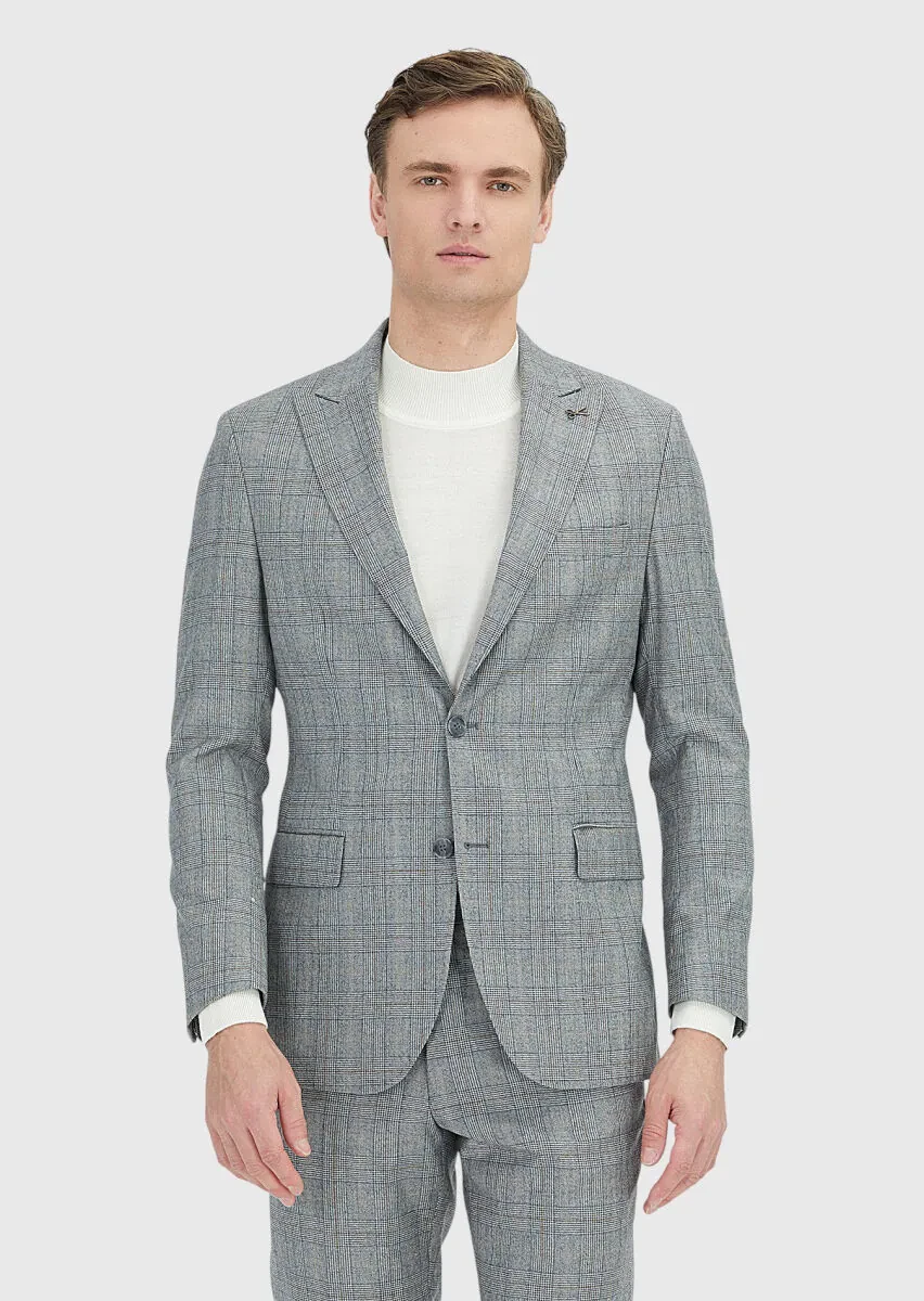Grey Checkered Zeroweight Slim Fit Wool Blended Suit - 2