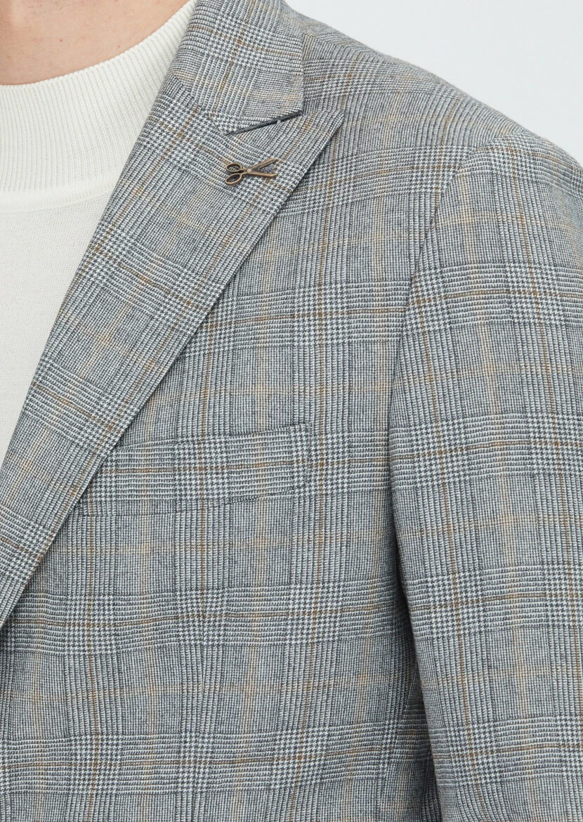 Grey Checkered Zeroweight Slim Fit Wool Blended Suit - 4