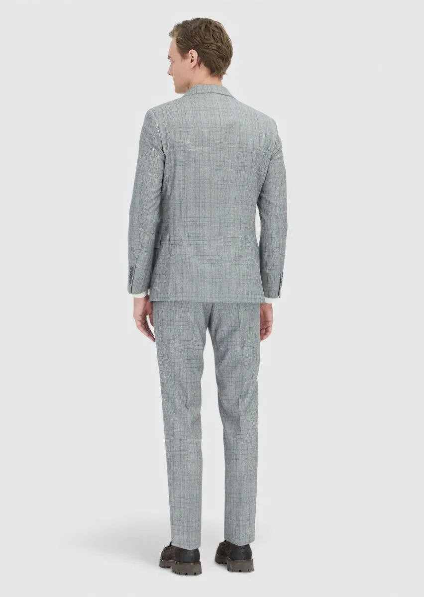 Grey Checkered Zeroweight Slim Fit Wool Blended Suit - 6