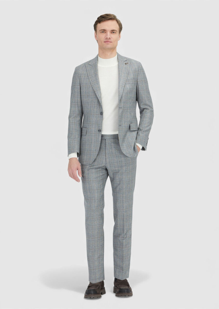 Grey Checkered Zeroweight Slim Fit Wool Blended Suit - 1