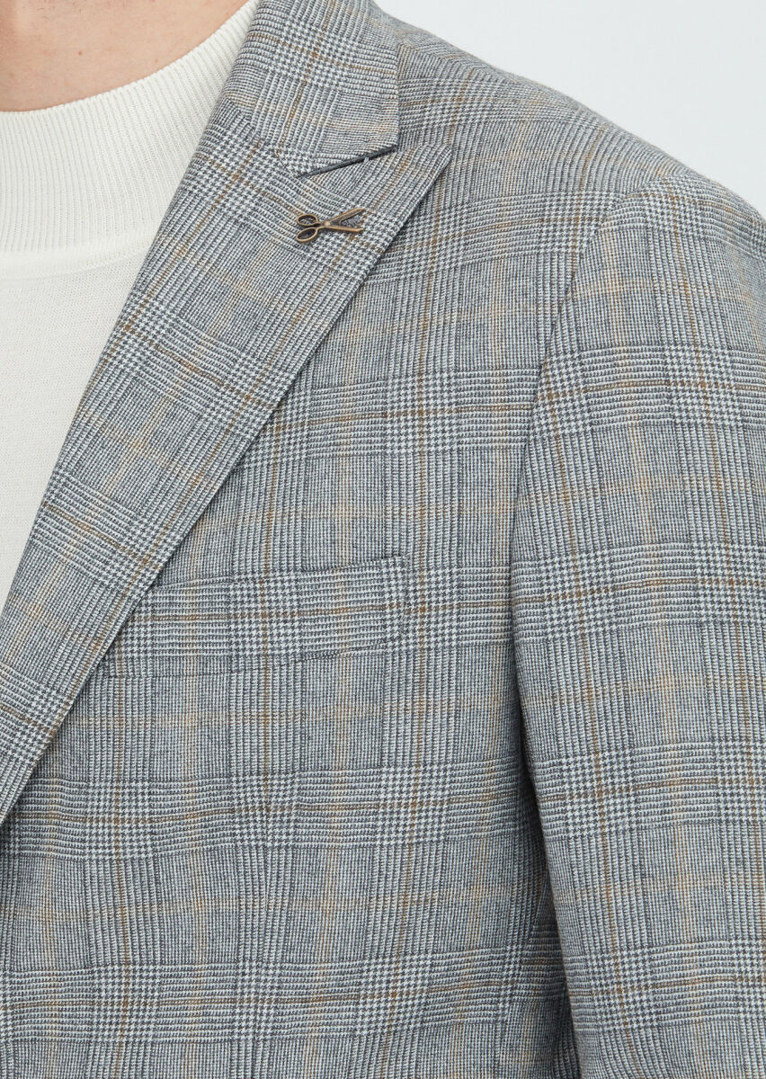 Grey Checkered Zeroweight Slim Fit Wool Blended Suit - 4