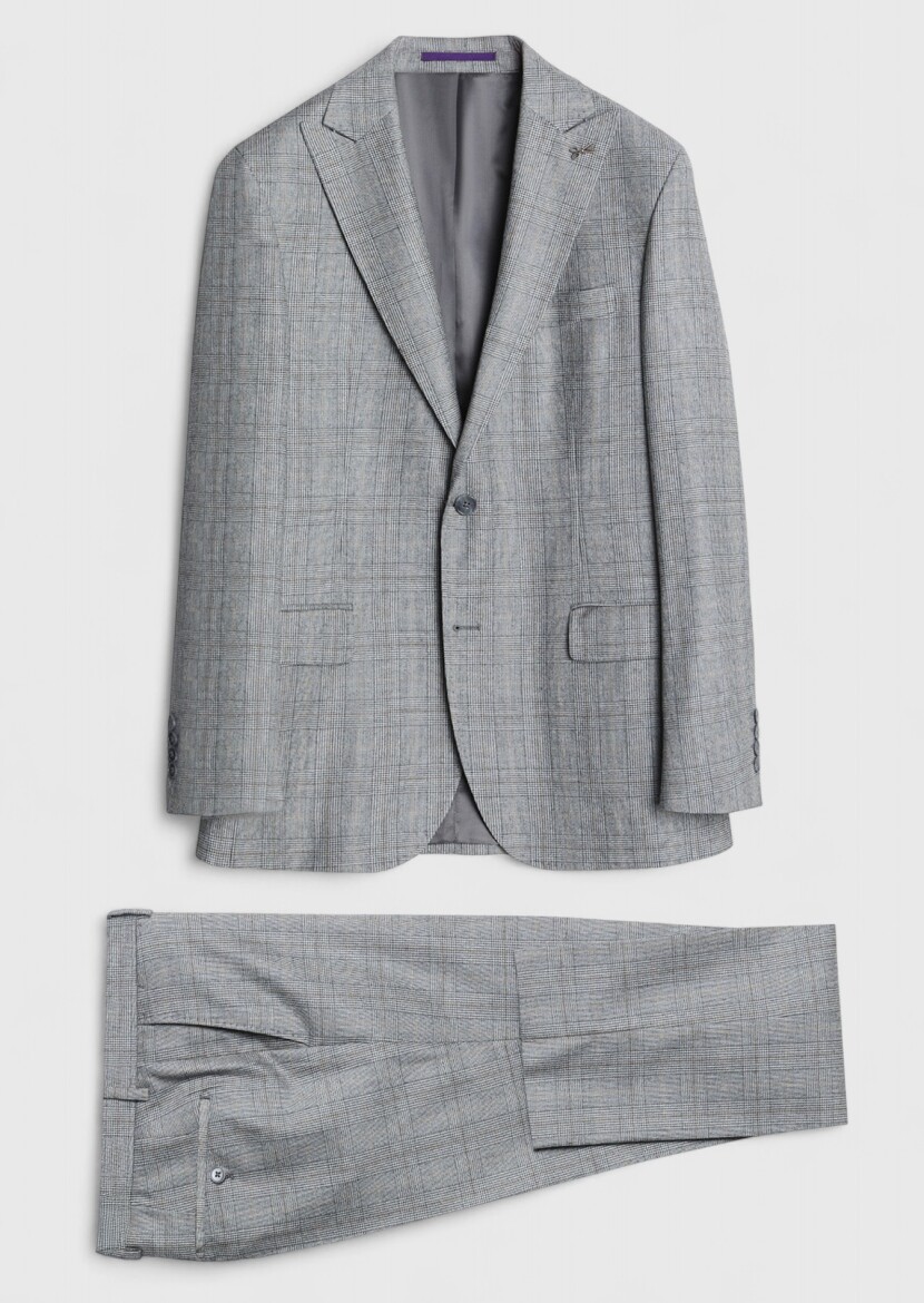 Grey Checkered Zeroweight Slim Fit Wool Blended Suit - 7
