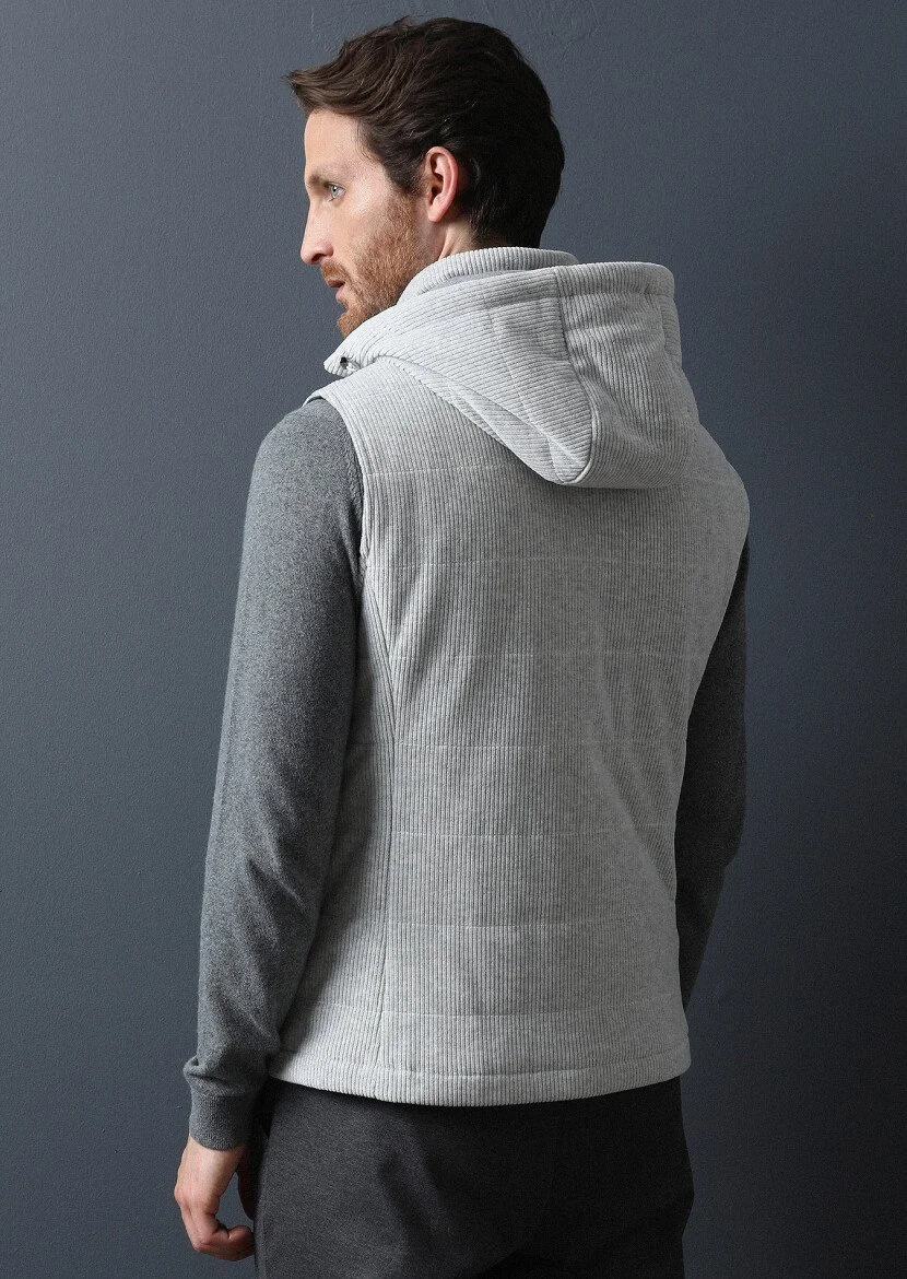 Grey Cotton Blended Weaving Puffer Vest - 5
