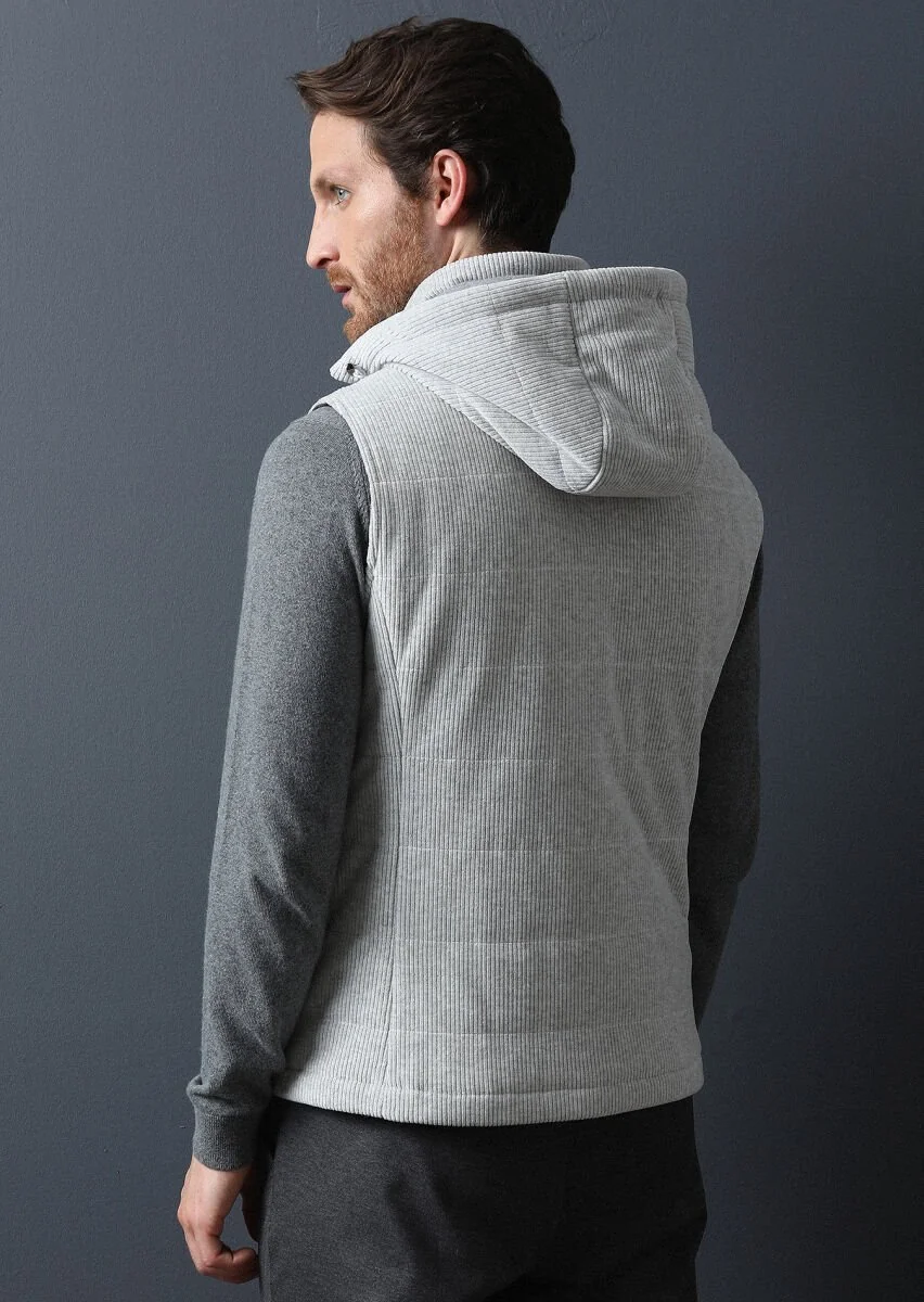 Grey Cotton Blended Weaving Puffer Vest - 5