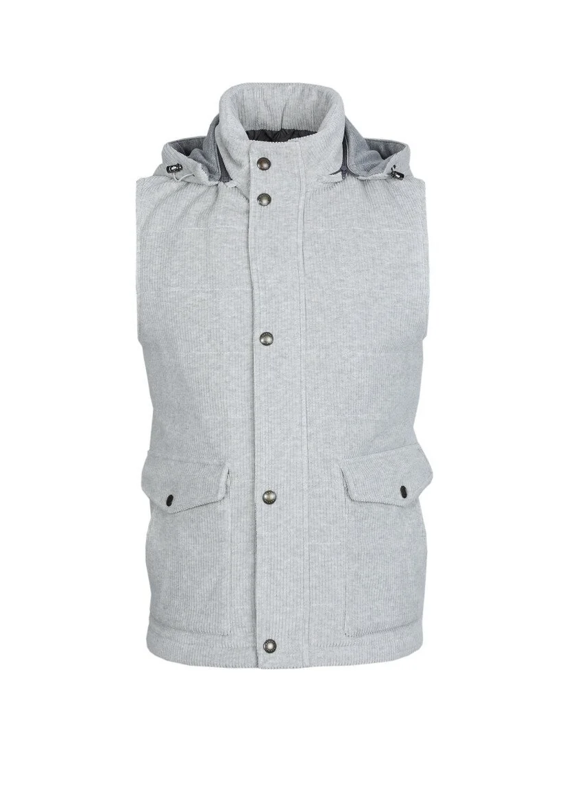 Grey Cotton Blended Weaving Puffer Vest - 6