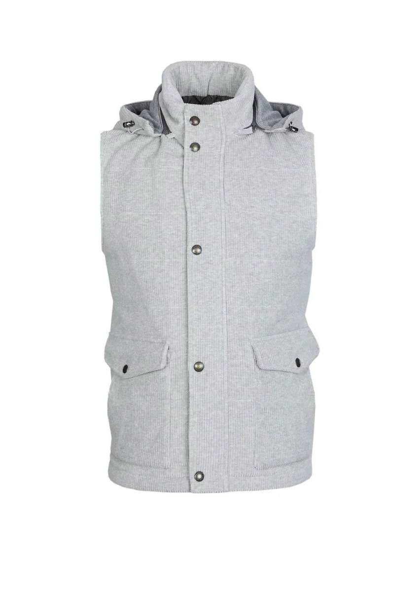 Grey Cotton Blended Weaving Puffer Vest - 6