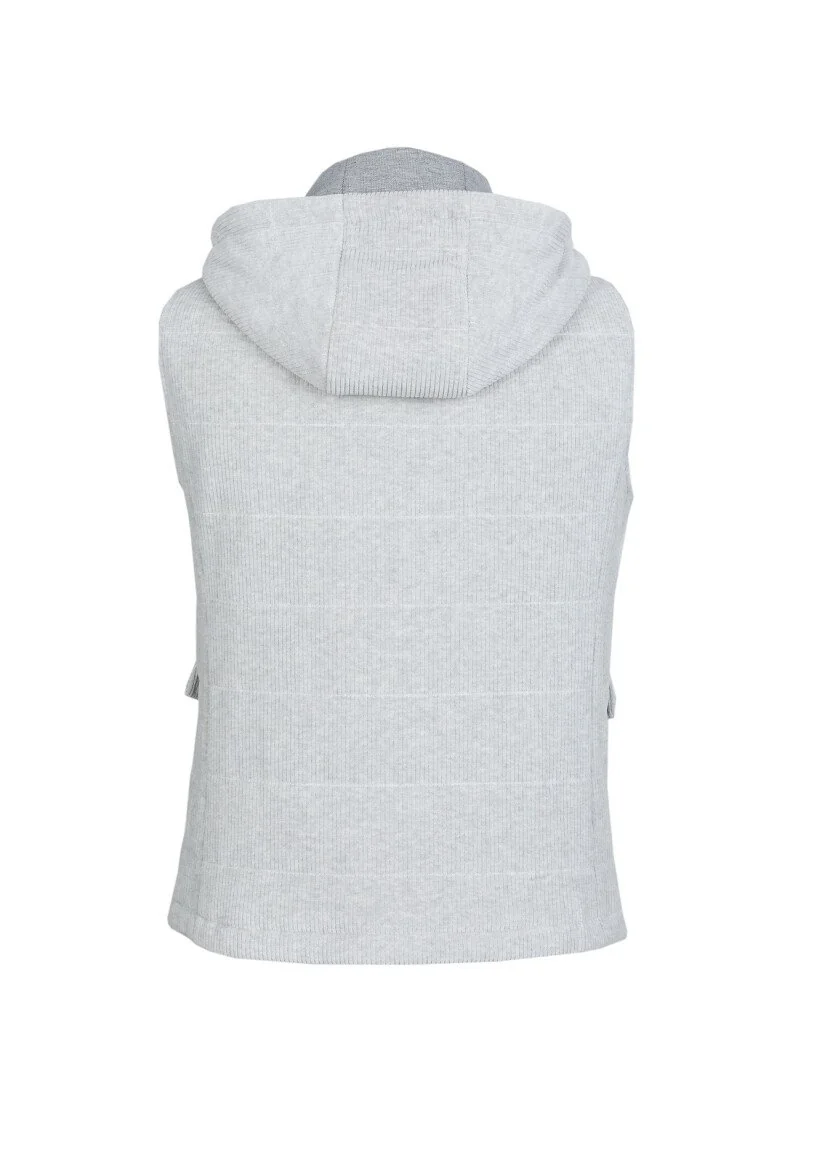 Grey Cotton Blended Weaving Puffer Vest - 7