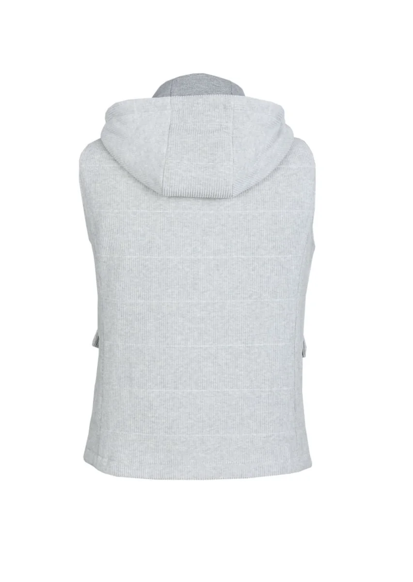 Grey Cotton Blended Weaving Puffer Vest - 7
