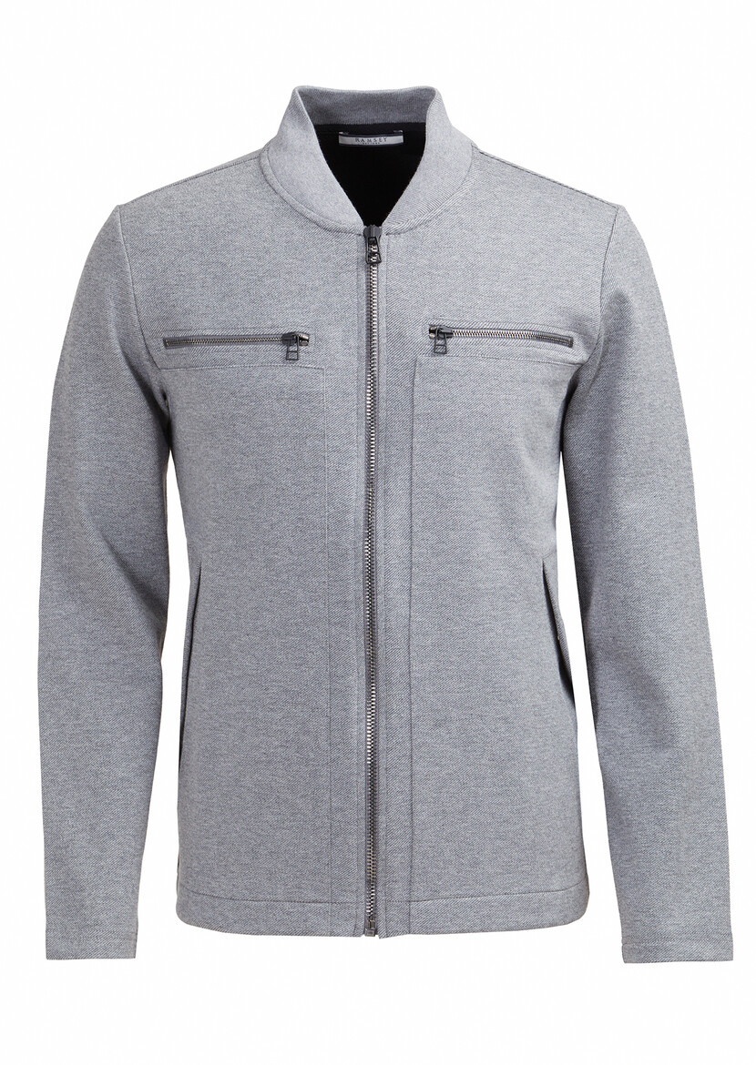 Grey Crew Neck Jacquard Sweatshirt - 1