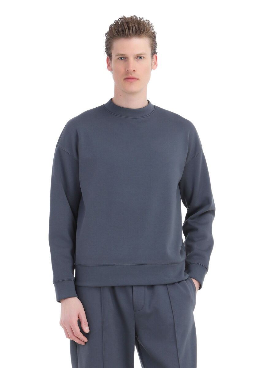 Grey Crew Neck Plain Sweatshirt - 1