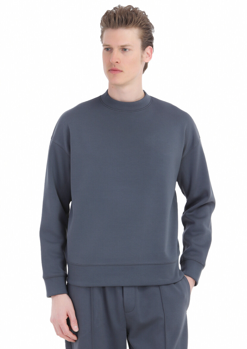 Grey Crew Neck Plain Sweatshirt - 5