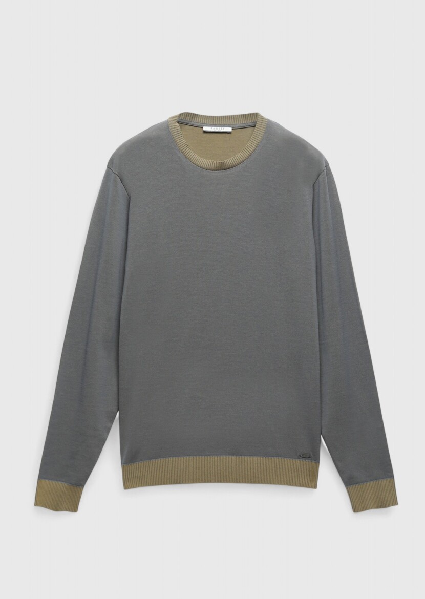 Grey Crew Neck Plain Sweatshirt - 6