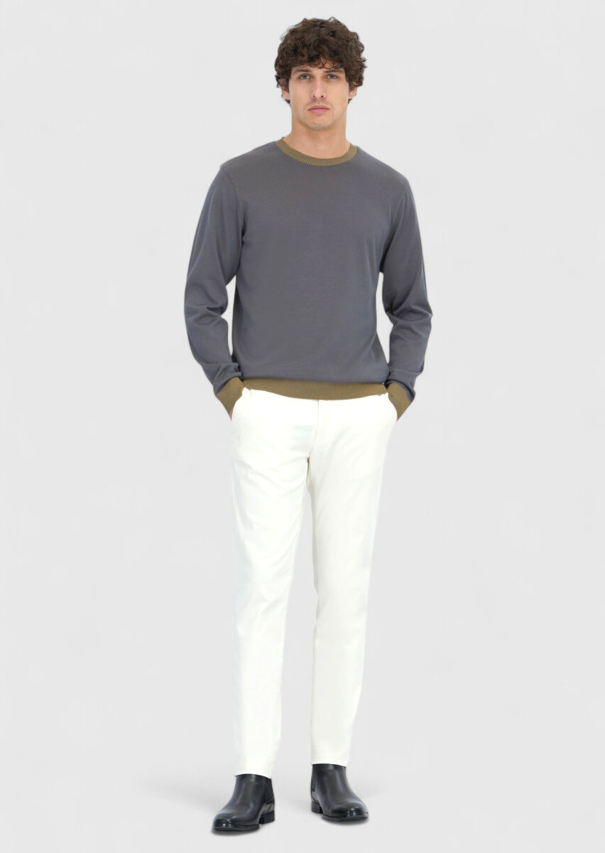 Grey Crew Neck Plain Sweatshirt - 2