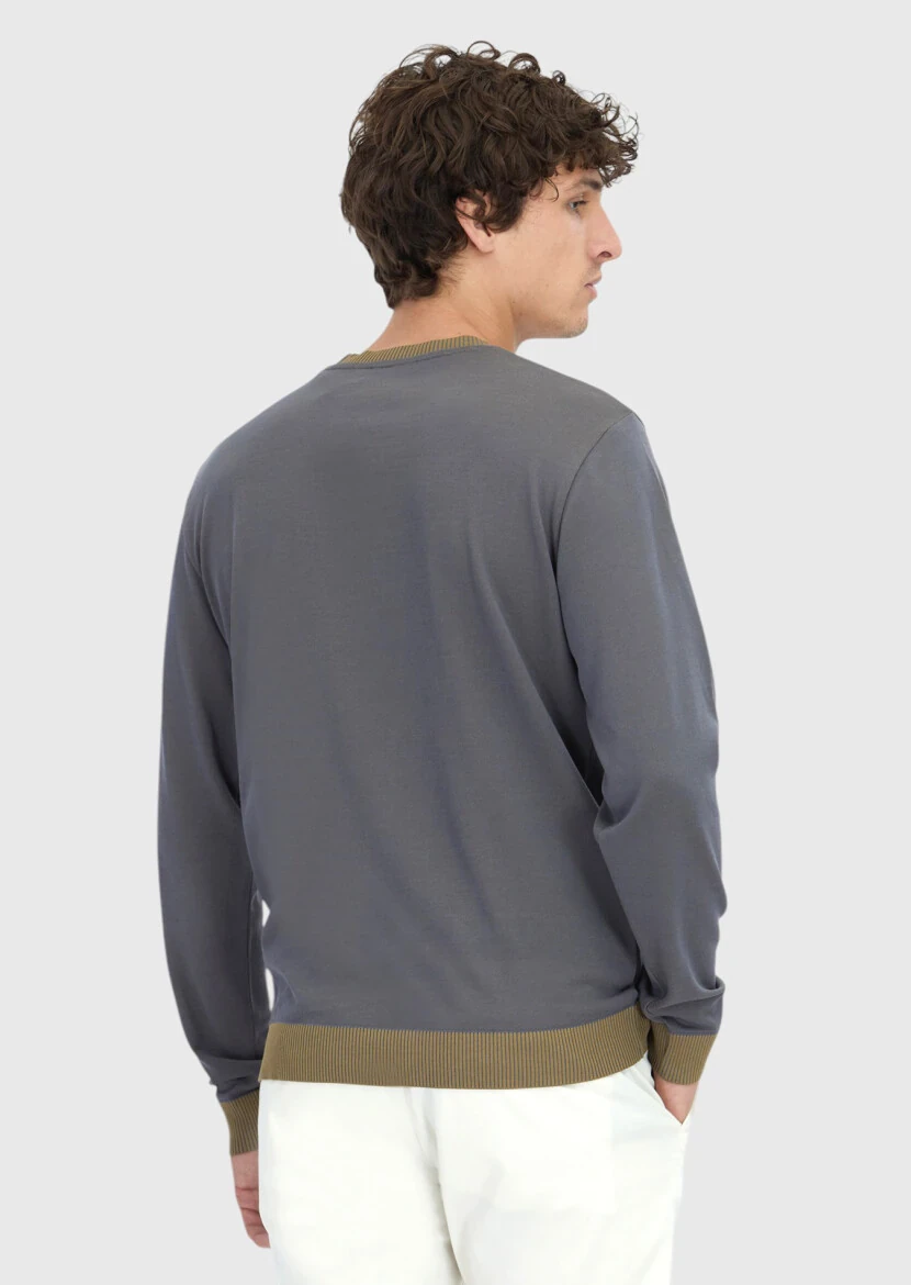 Grey Crew Neck Plain Sweatshirt - 5