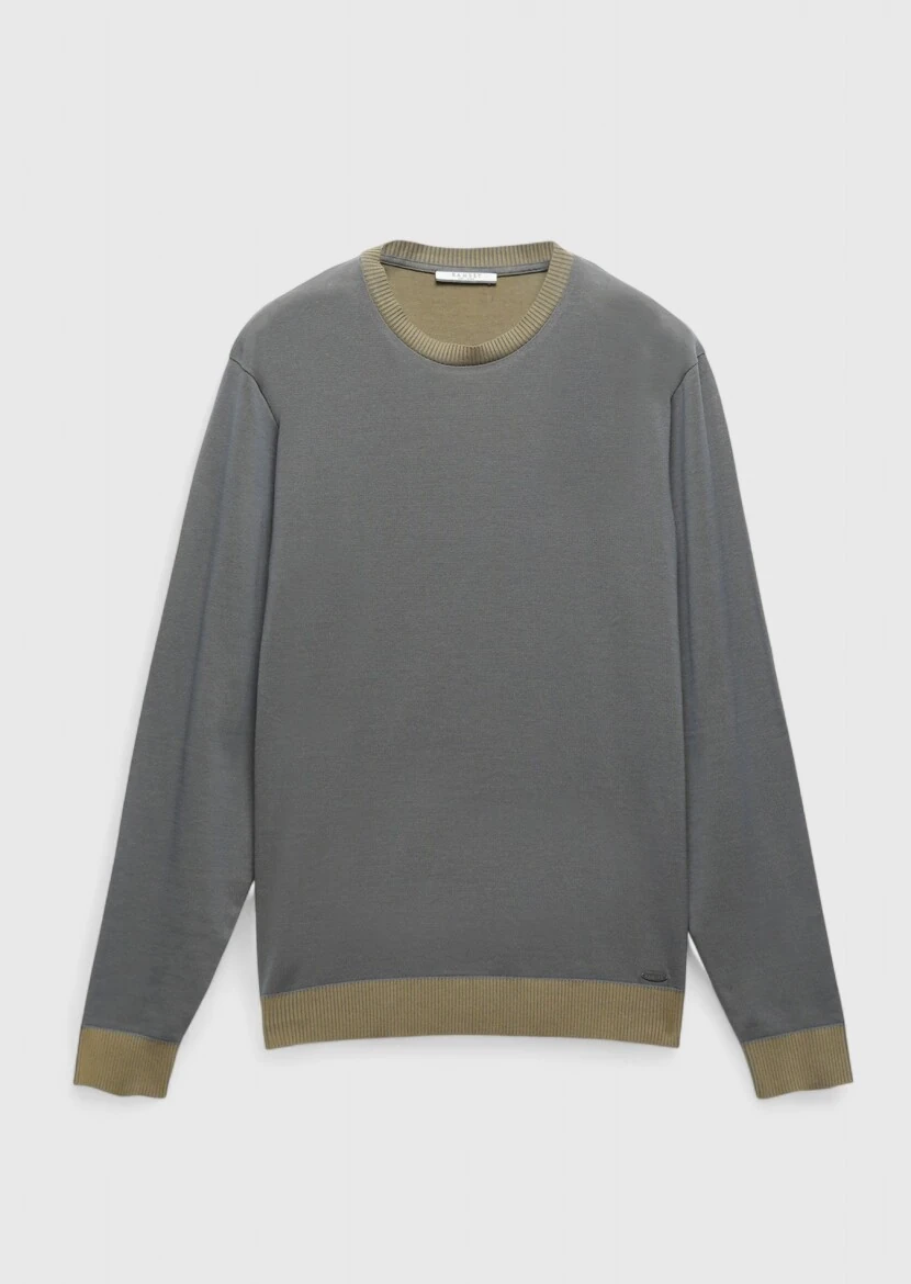 Grey Crew Neck Plain Sweatshirt - 6