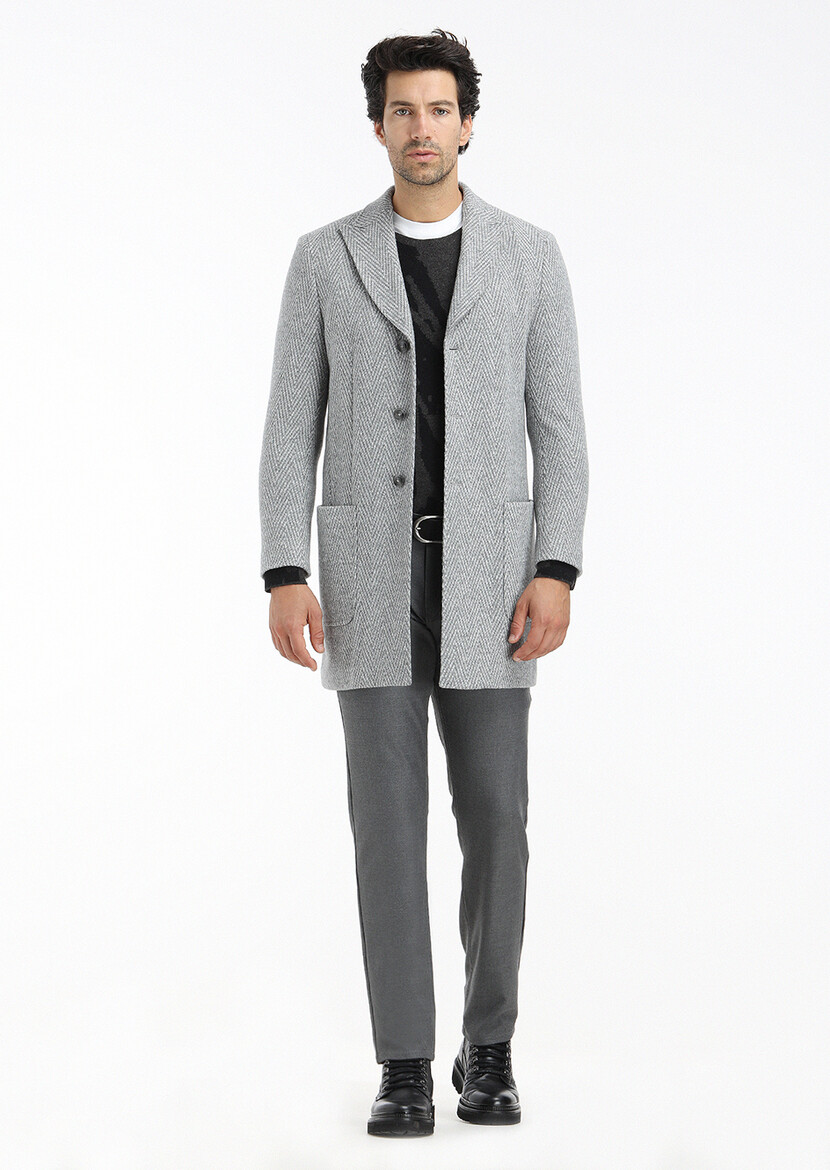 Grey Knitting Overcoat - 1