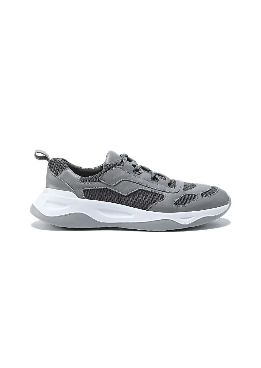Grey Leather Casual Sneaker - 1