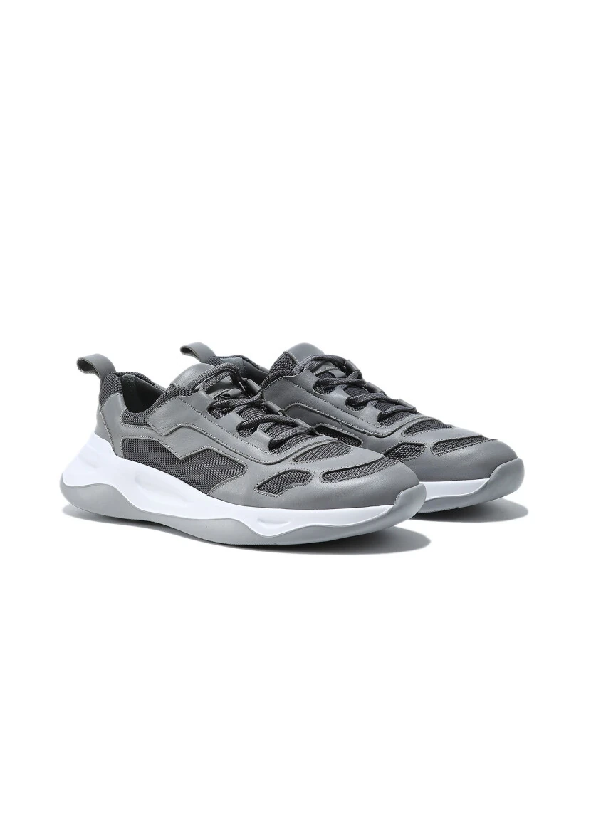 Grey Leather Casual Sneaker - 2