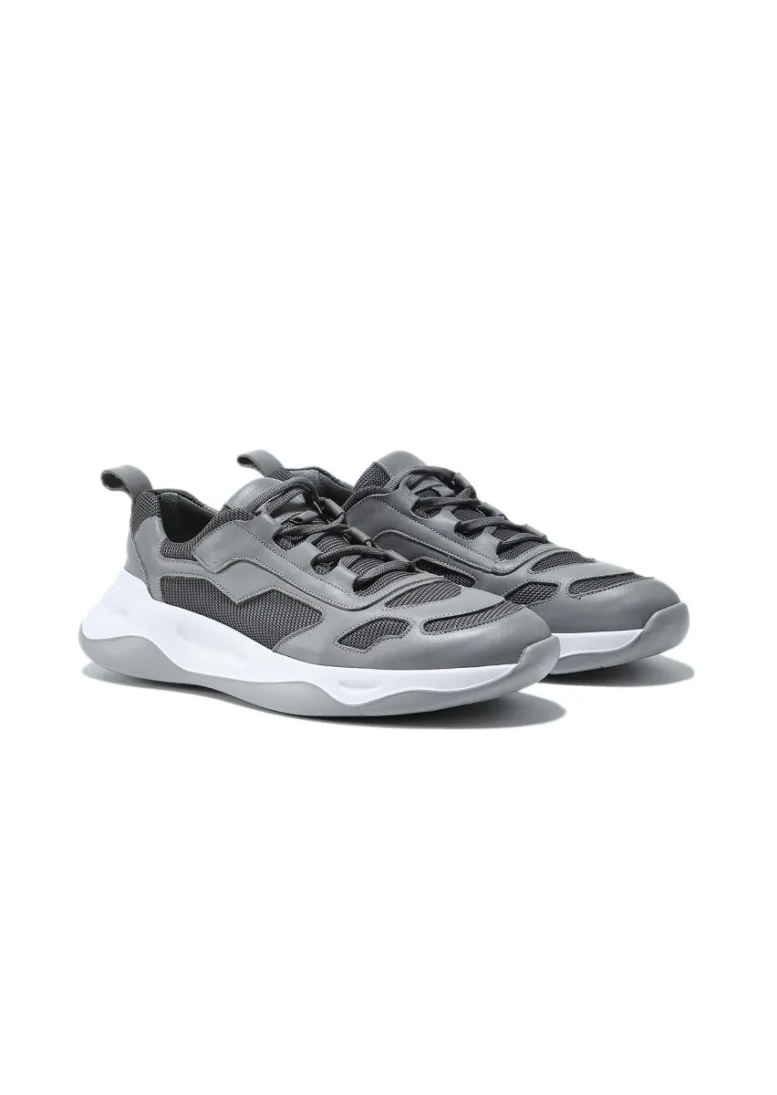 Grey Leather Casual Sneaker - 2