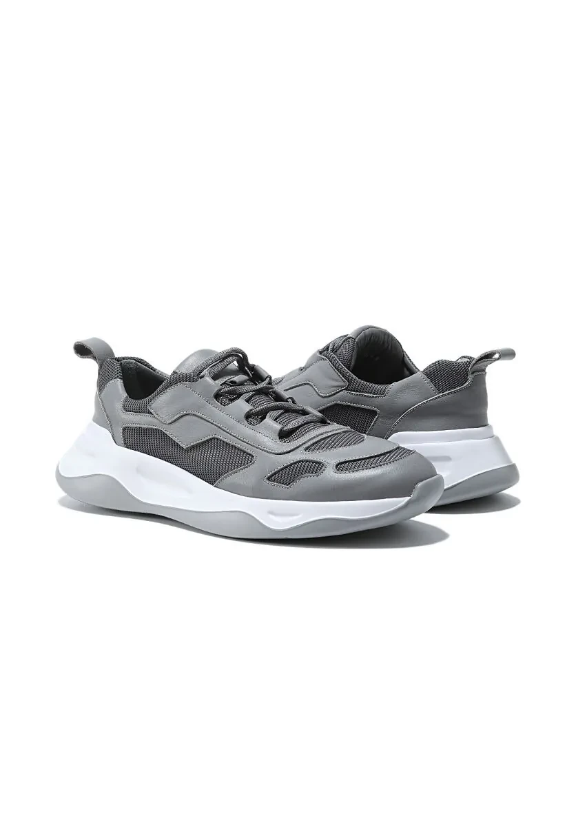 Grey Leather Casual Sneaker - 3