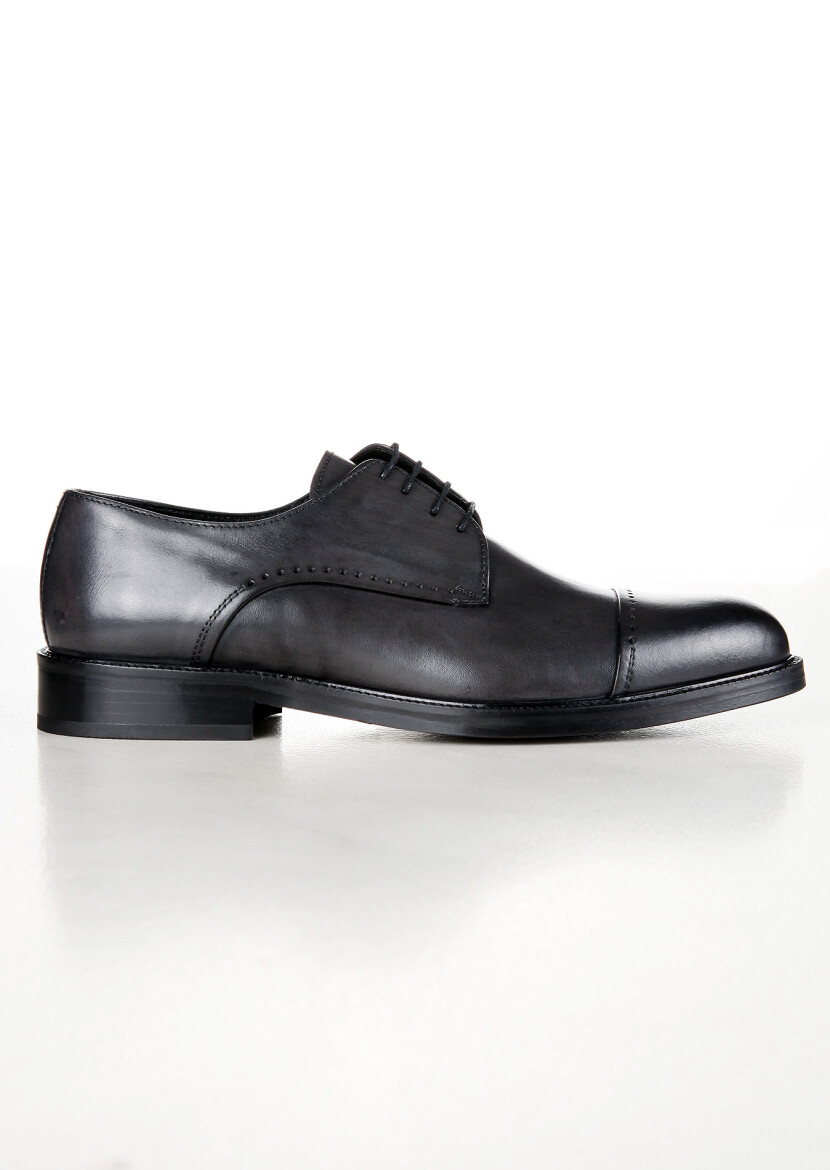 Grey Leather Classical Shoes - 1