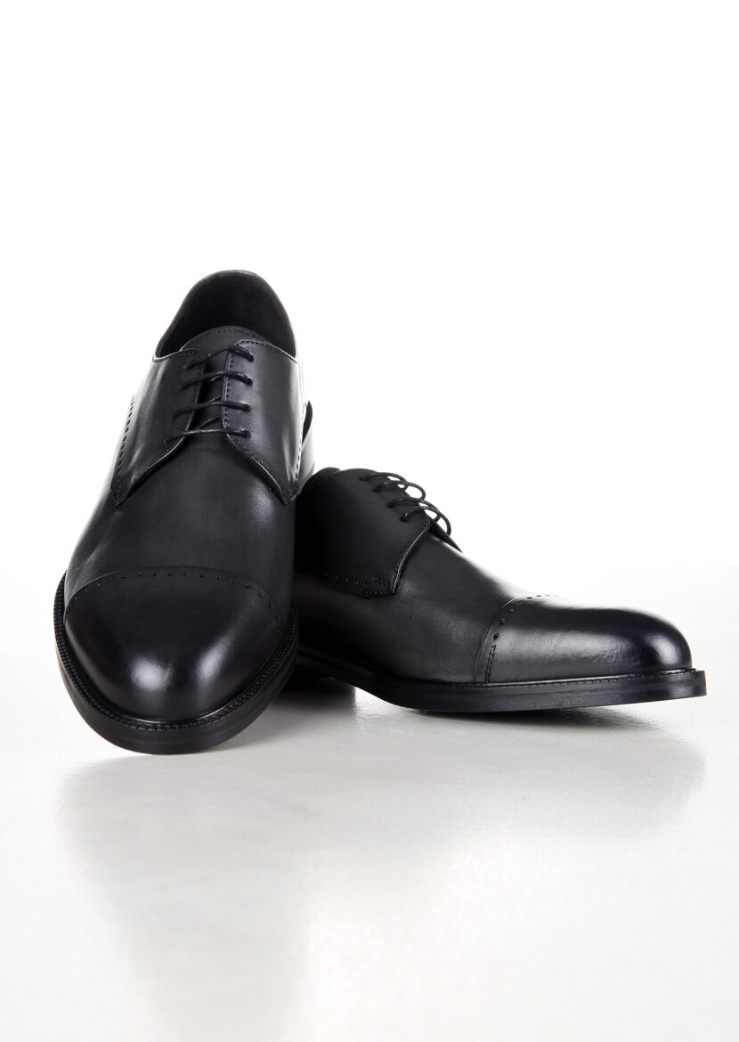 Grey Leather Classical Shoes - 2