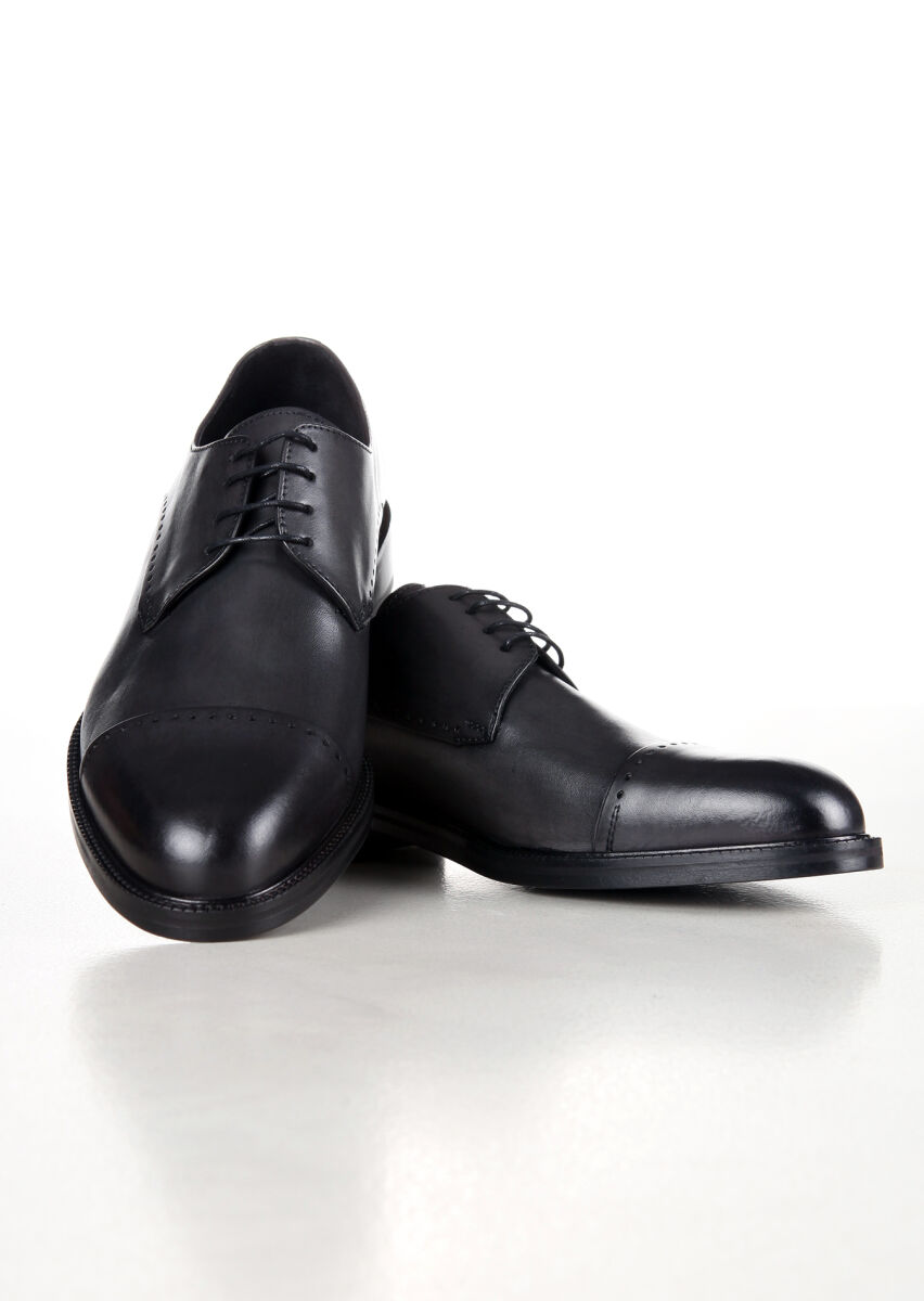 Grey Leather Classical Shoes - 2