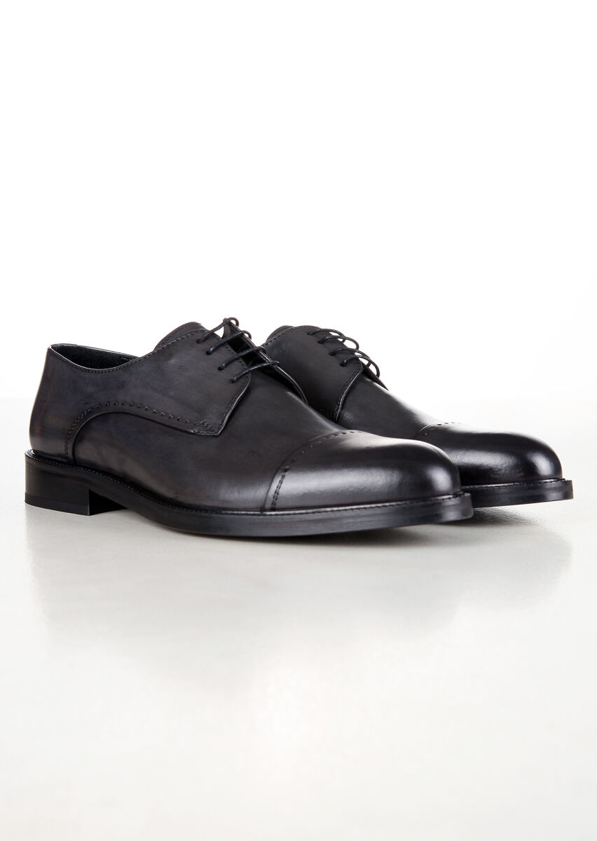 Grey Leather Classical Shoes - 3