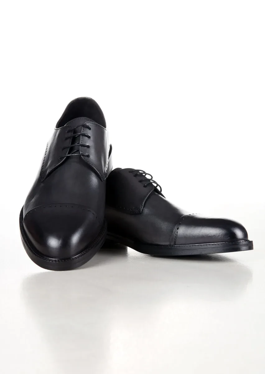 Grey Leather Classical Shoes - 2