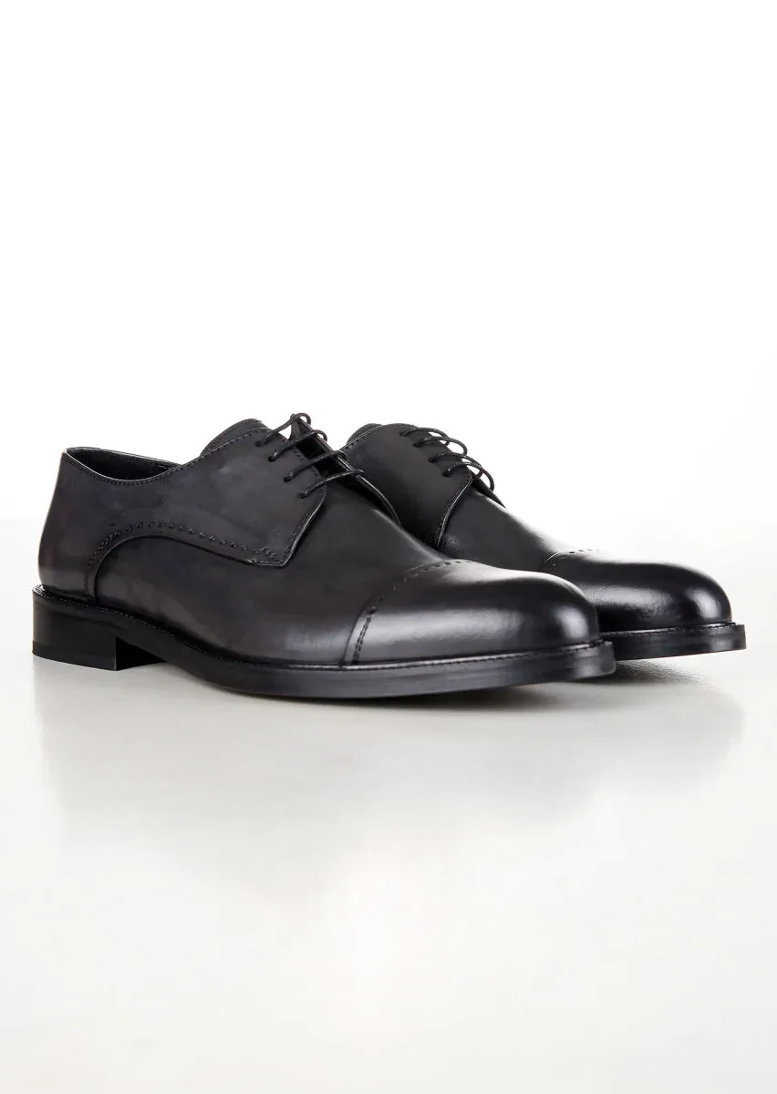 Grey Leather Classical Shoes - 3