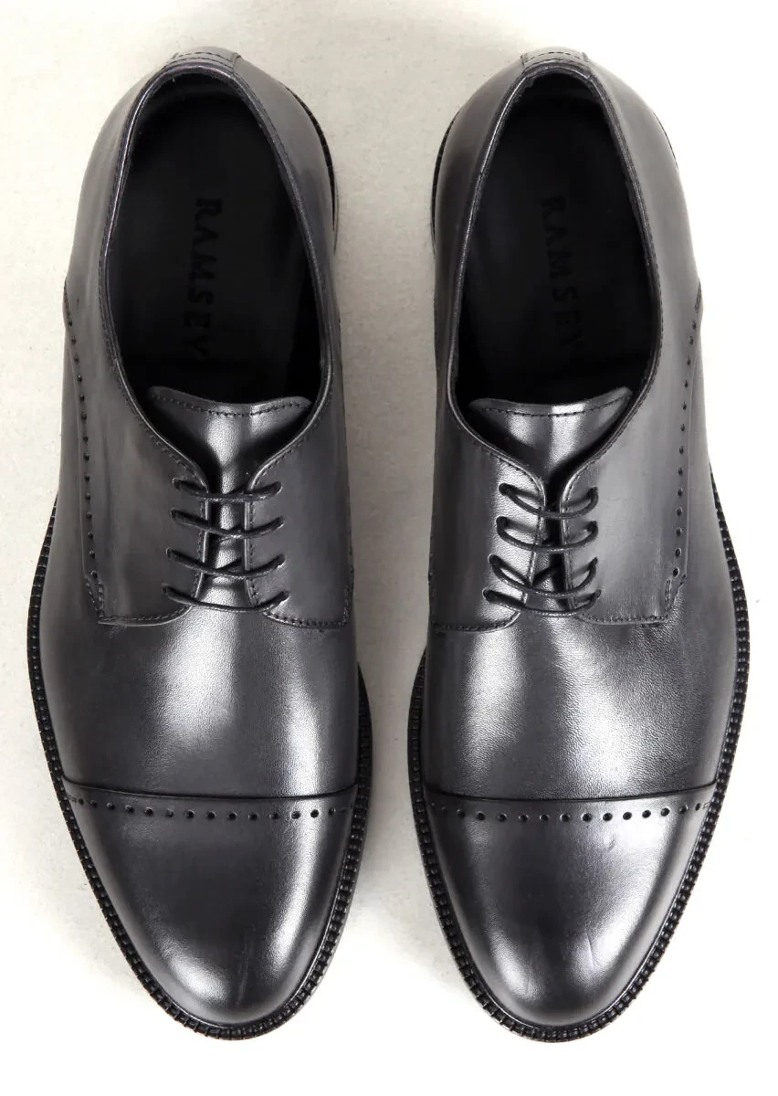 Grey Leather Classical Shoes - 5