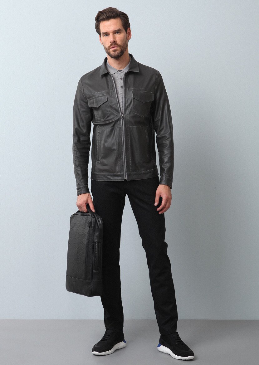 Grey Leather Jacket - 1