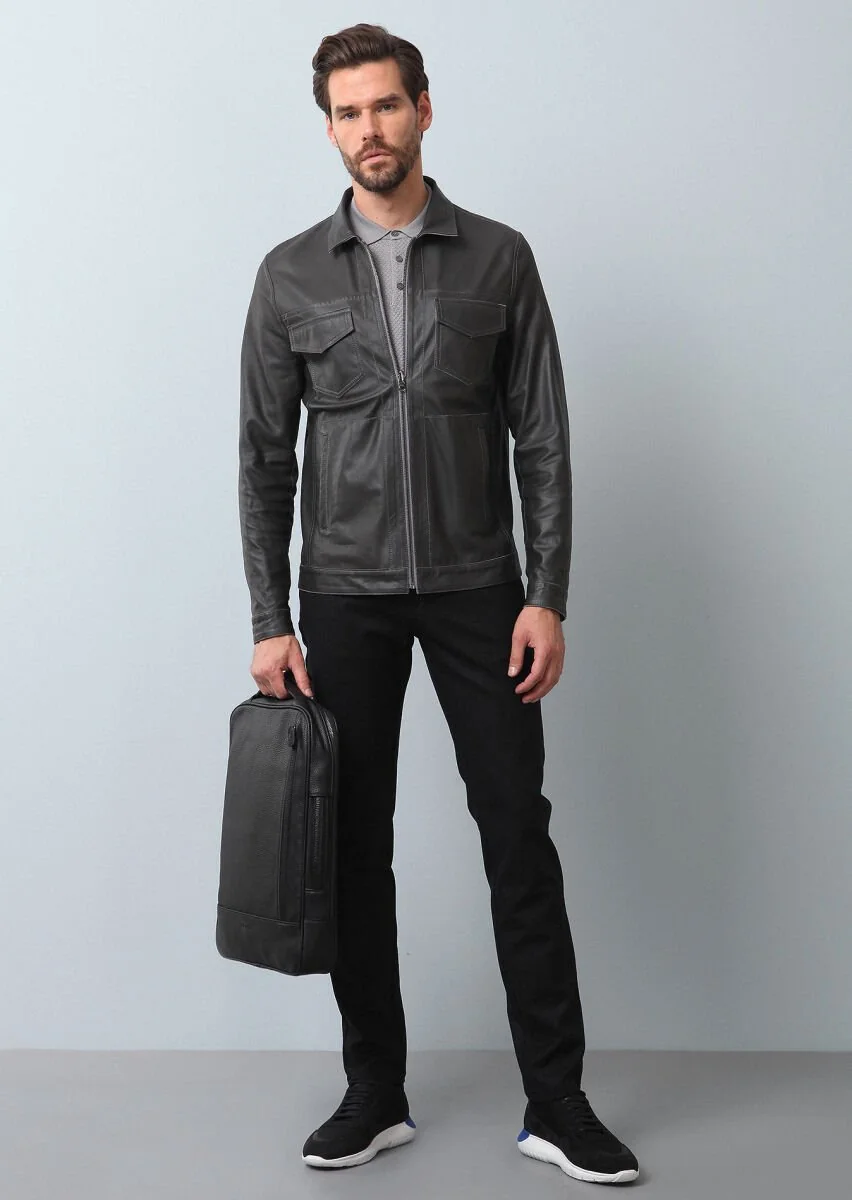 Grey Leather Jacket - 1