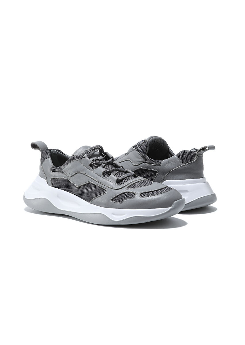 Grey Leather Sneaker - 3