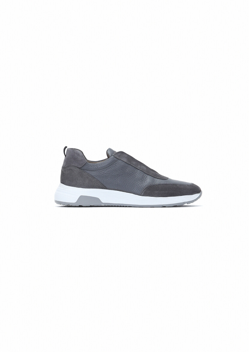 Grey Leather Sneaker - 1