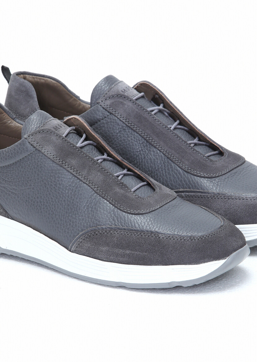 Grey Leather Sneaker - 3