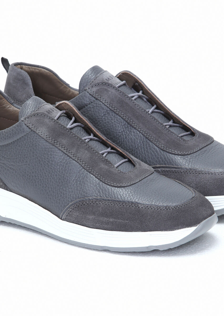 Grey Leather Sneaker - 3