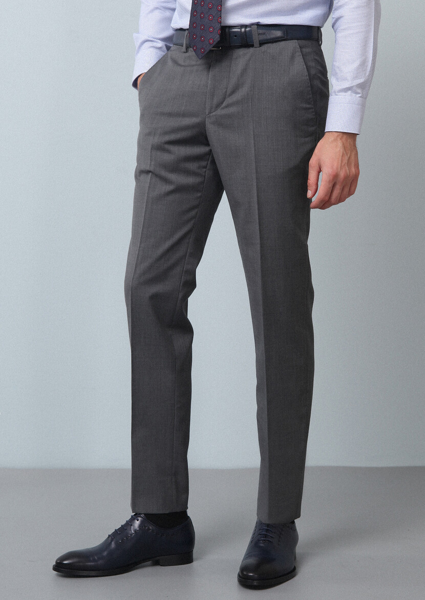 Grey Material Classical 100% Wool Trousers - 2