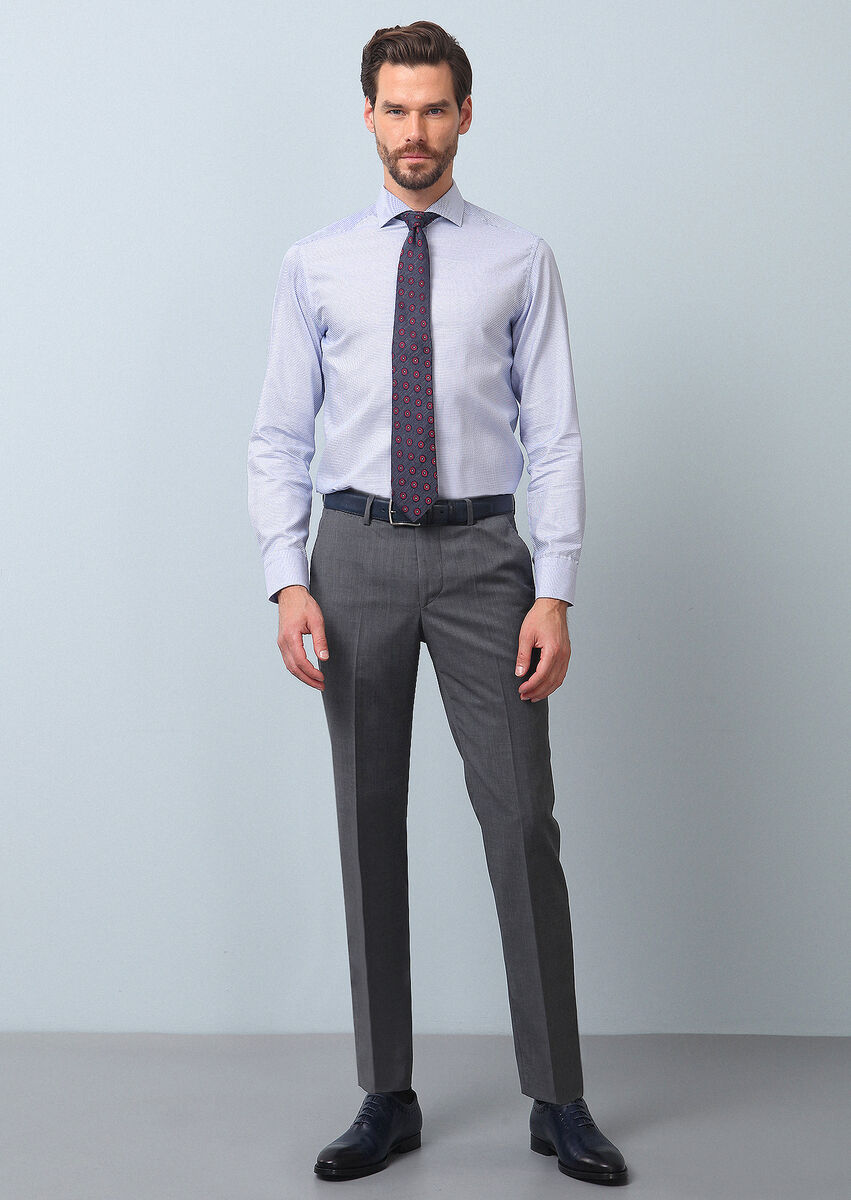 Grey Material Classical 100% Wool Trousers - 1