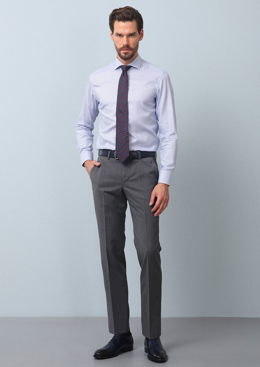 Grey Material Classical 100% Wool Trousers - 3