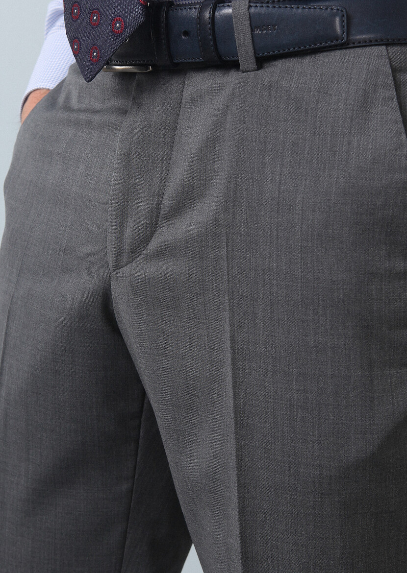 Grey Material Classical 100% Wool Trousers - 4