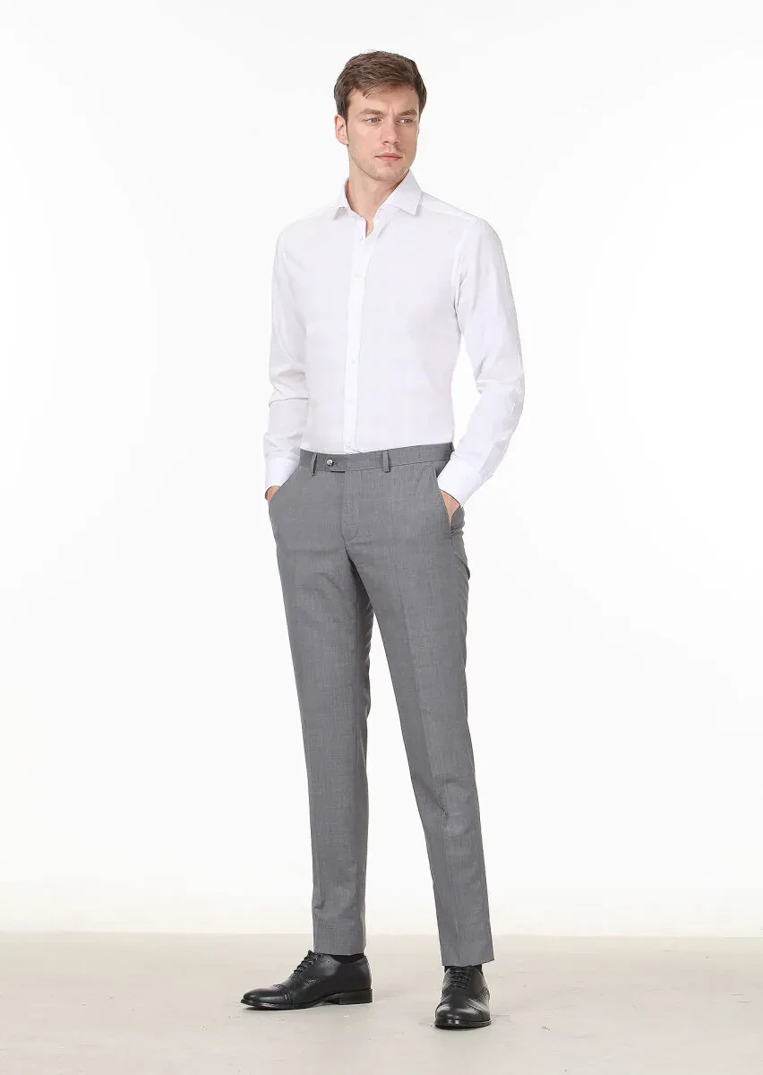 Grey Material Modern Fit Classical 100% Wool Trousers - 1