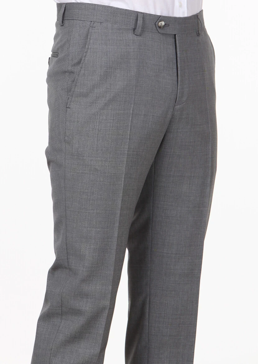 Grey Material Modern Fit Classical 100% Wool Trousers - 3