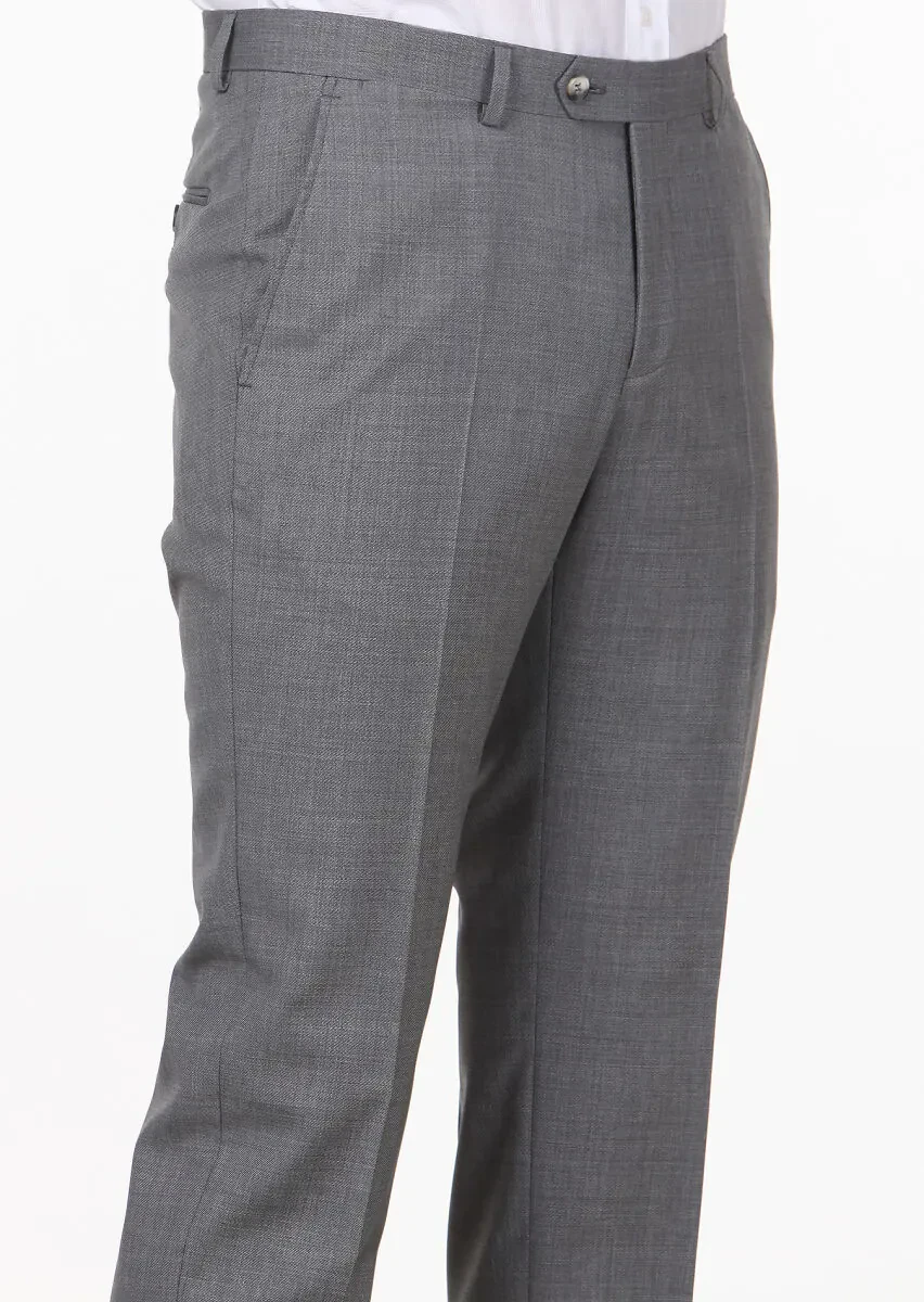 Grey Material Modern Fit Classical 100% Wool Trousers - 3
