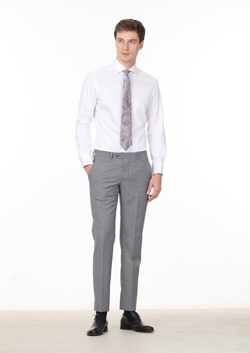 Grey Material Modern Fit Classical 100% Wool Trousers - 1