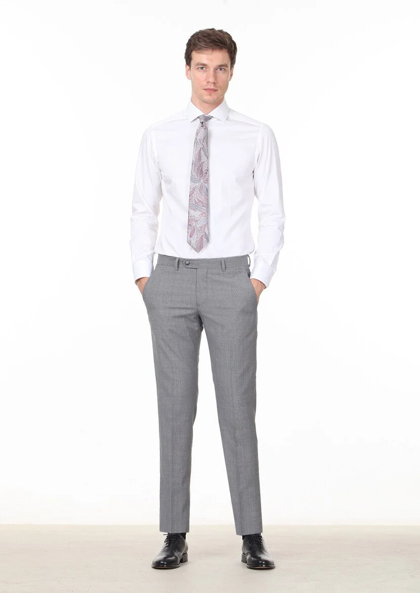 Grey Material Modern Fit Classical 100% Wool Trousers 