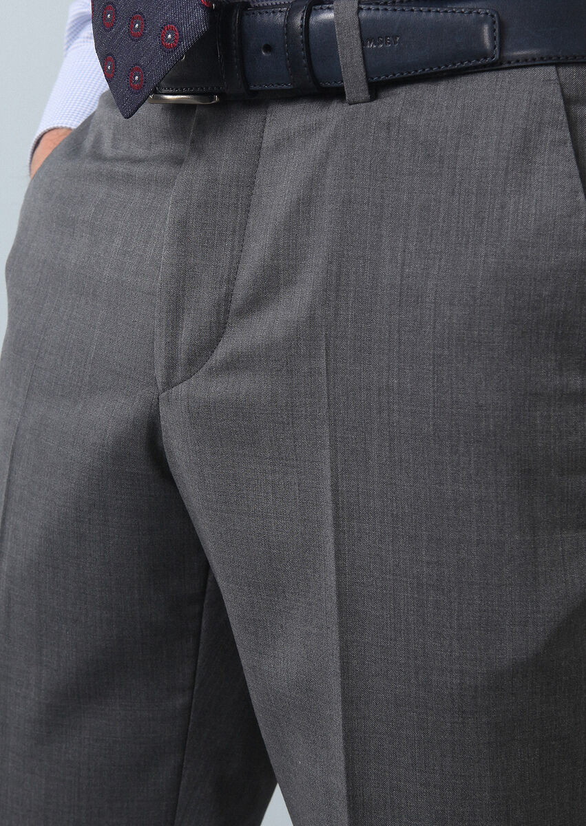 Grey Material Modern Fit Classical 100% Wool Trousers - 4