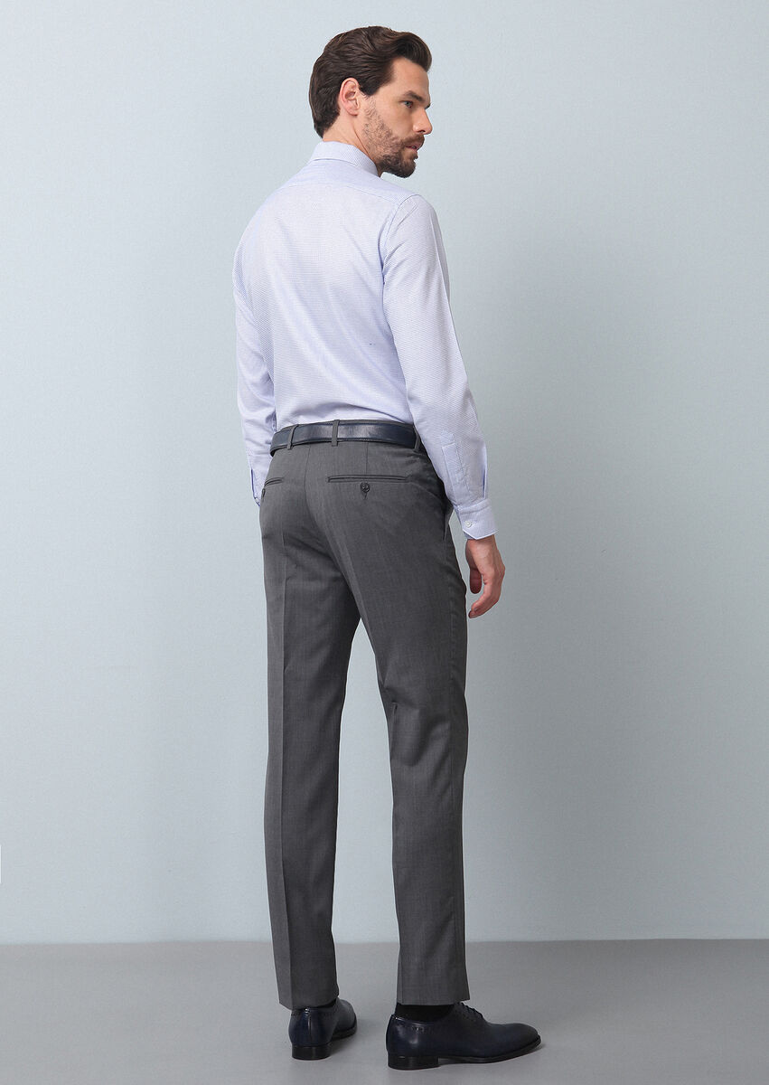 Grey Material Modern Fit Classical 100% Wool Trousers - 5