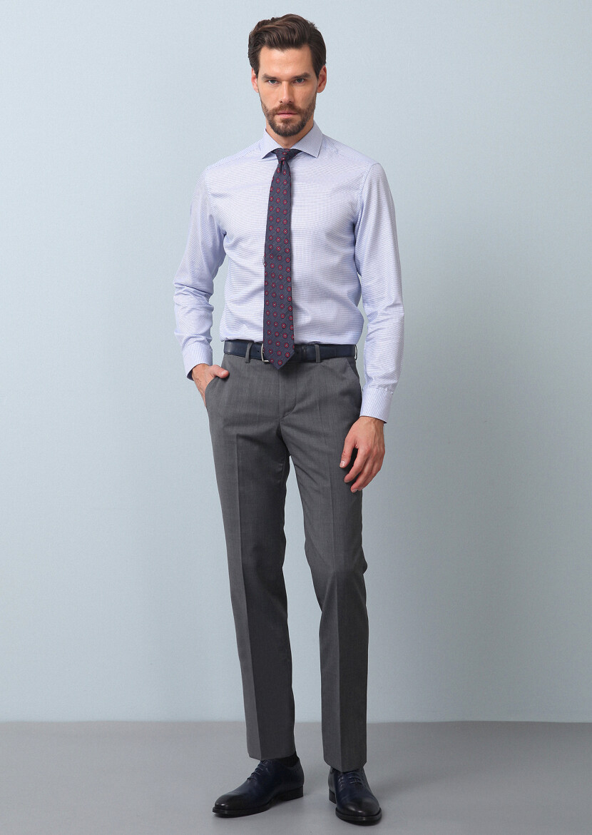 Grey Material Modern Fit Classical 100% Wool Trousers 