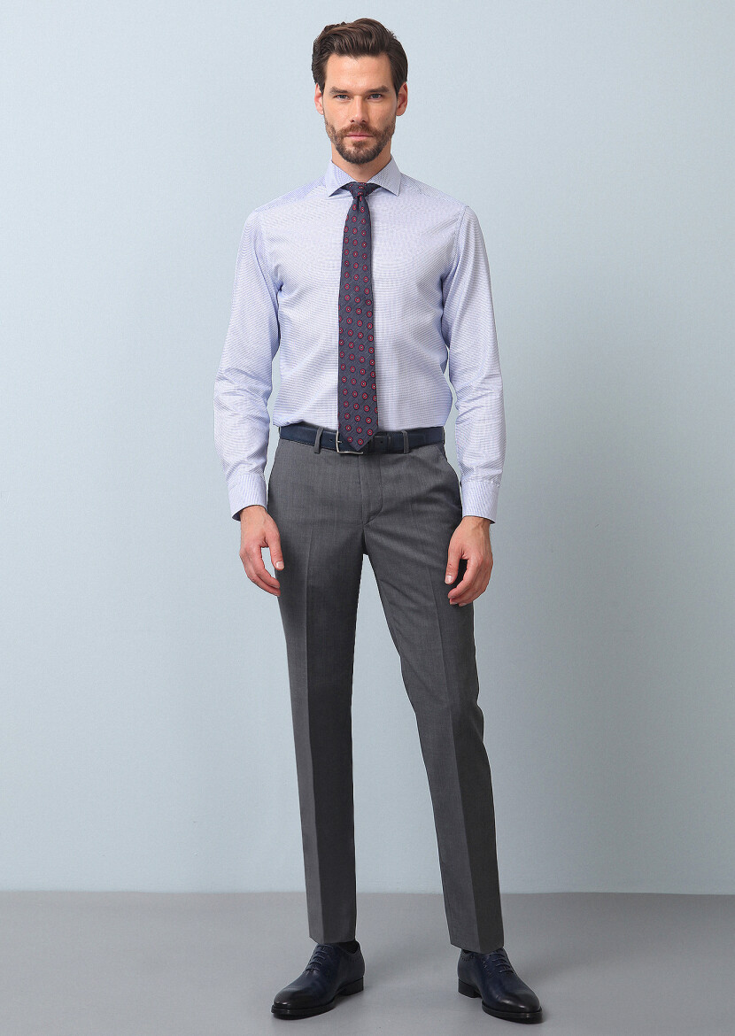 Grey Material Modern Fit Classical 100% Wool Trousers - 3